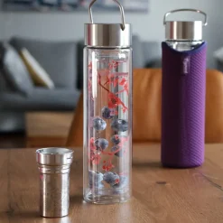 Outlet Flow tea Thermosfles FlowTea 'Cherry ' Glazen Thermosflessen FlowTea