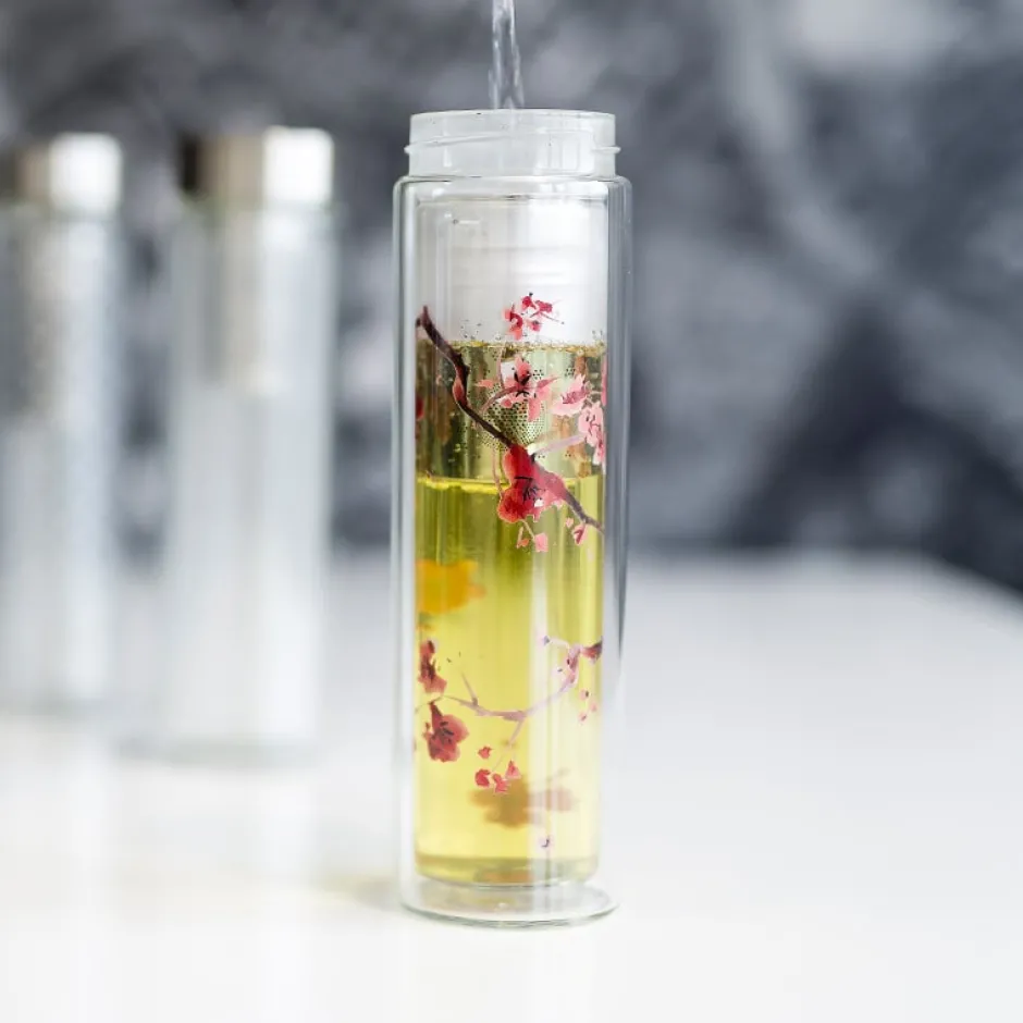 Outlet Flow tea Thermosfles FlowTea 'Cherry ' Glazen Thermosflessen FlowTea