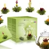 New Geschenkset: 6 theebloemen en glazen theepotje Theebloemen | Theepakket