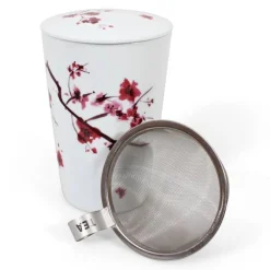 Clearance Tea eve Cherry blossom theemok met theezeef Theebekers Met Zeef | Teaeve Dubbelwandige Mokken
