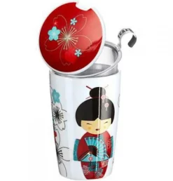 Fashion Tea eve 'Little Geisha Red ' met theezeef Theebekers Met Zeef | Teaeve Dubbelwandige Mokken