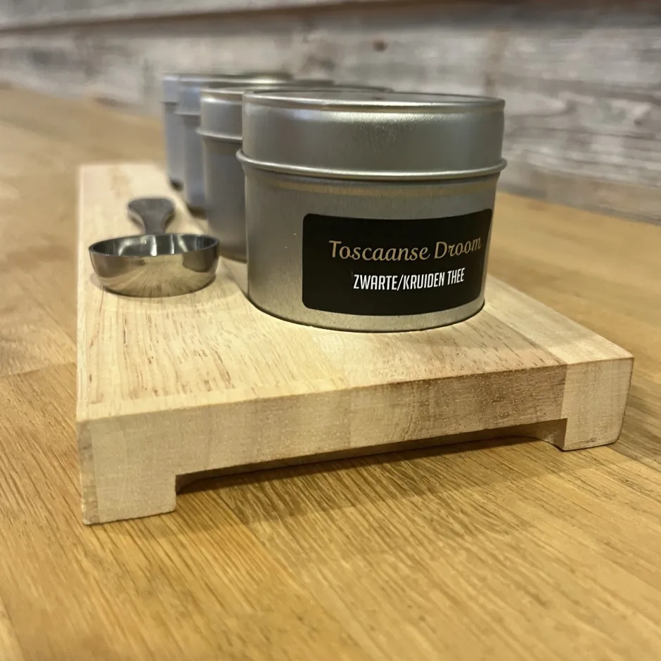 New Theeplank beukenhout 4 blikjes Theepakket | Theeplanken