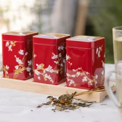 Sale Theeplank met Japanse theeblikken Rood Bewaarblikken Eigenart | Theeplanken