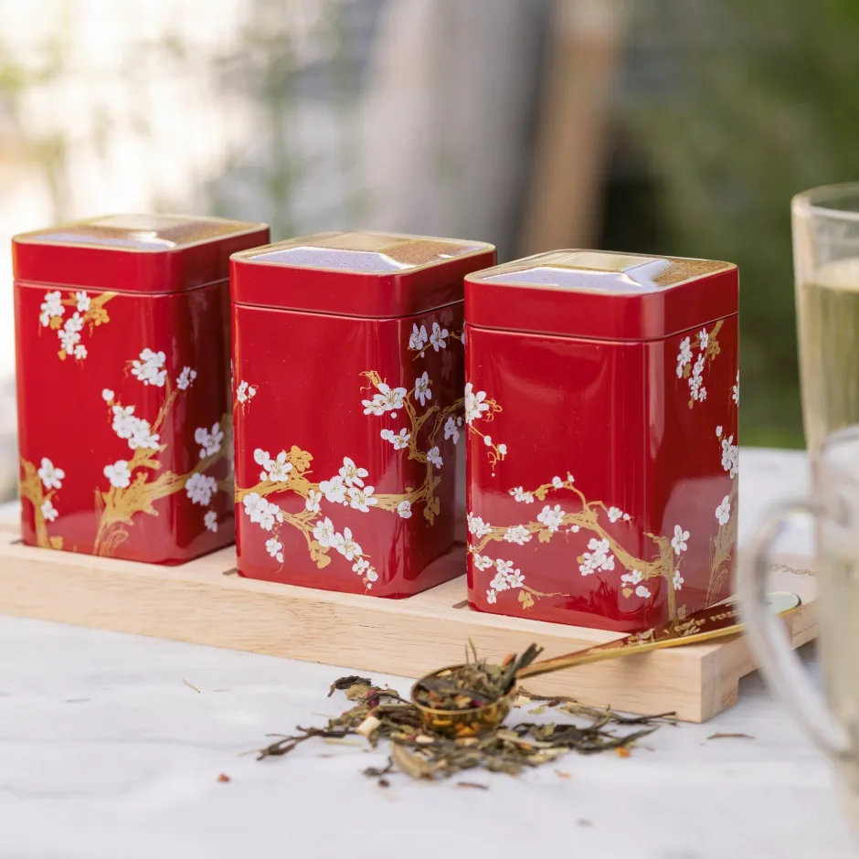 Sale Theeplank met Japanse theeblikken Rood Bewaarblikken Eigenart | Theeplanken