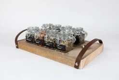 New Theeplank Steigerhout 8 Weckpotjes en lederen bandjes 2.0 Theeplanken