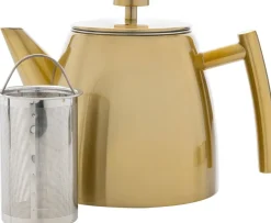 Fashion Theepot dubbelwandig rvs goud 1L Theepotten