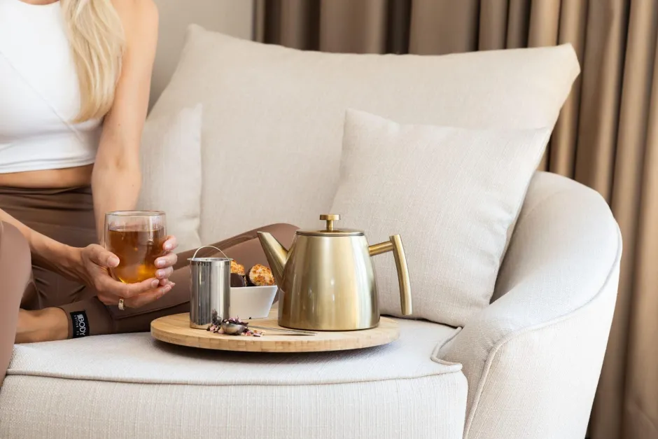 Fashion Theepot dubbelwandig rvs goud 1L Theepotten