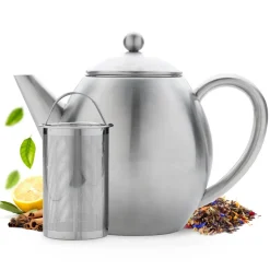 Hot Theepot RVS dubbelwandig zilver 1.2L Theepotten