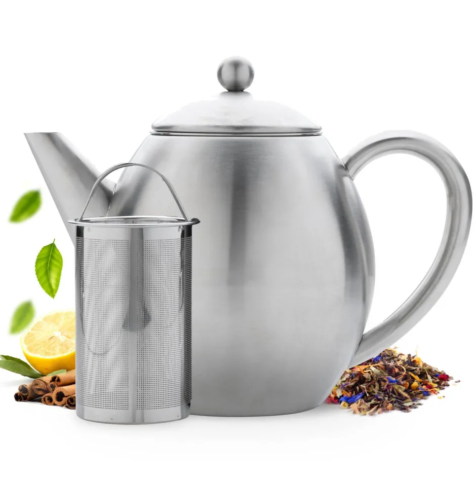 Hot Theepot RVS dubbelwandig zilver 1.2L Theepotten