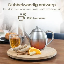 Hot Theepot RVS dubbelwandig zilver 1.2L Theepotten