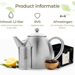 Hot Theepot RVS dubbelwandig zilver 1.2L Theepotten