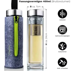 Fashion Thermosfles dubbelwandig glas Glazen Thermosflessen FlowTea | Vaderdag